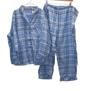 Adonna Woman 3X Cotton Blue Plaid Button Down Pant Pajama Set